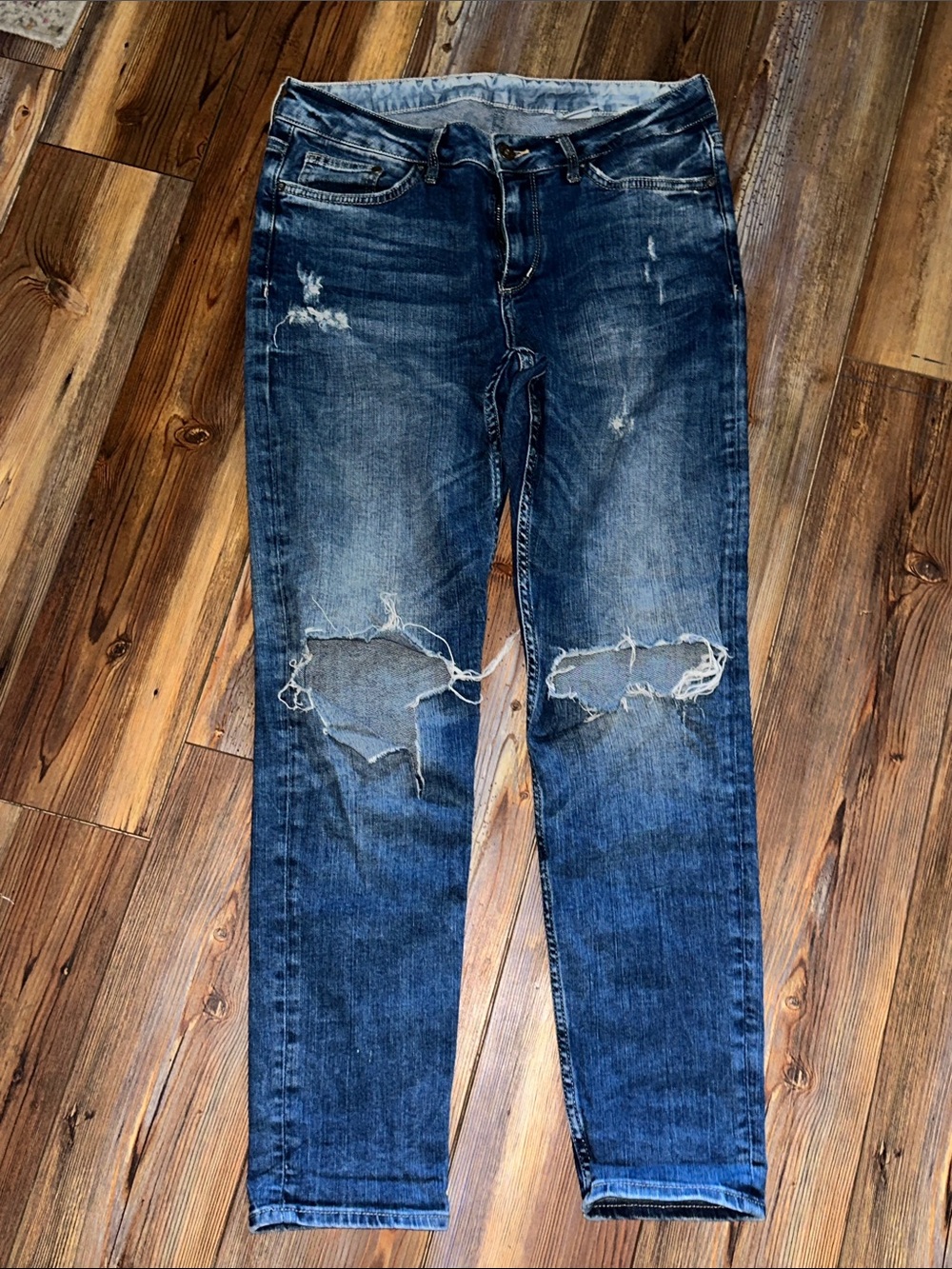 &Denim Women’s Skinny Distressed Dark Blue Jeans 27/32